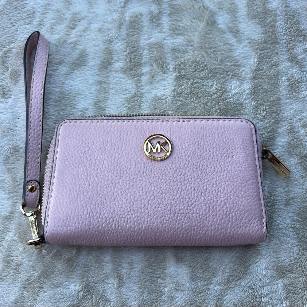 Michael Kors Pink Blossom Pebbled Leather Wristlet